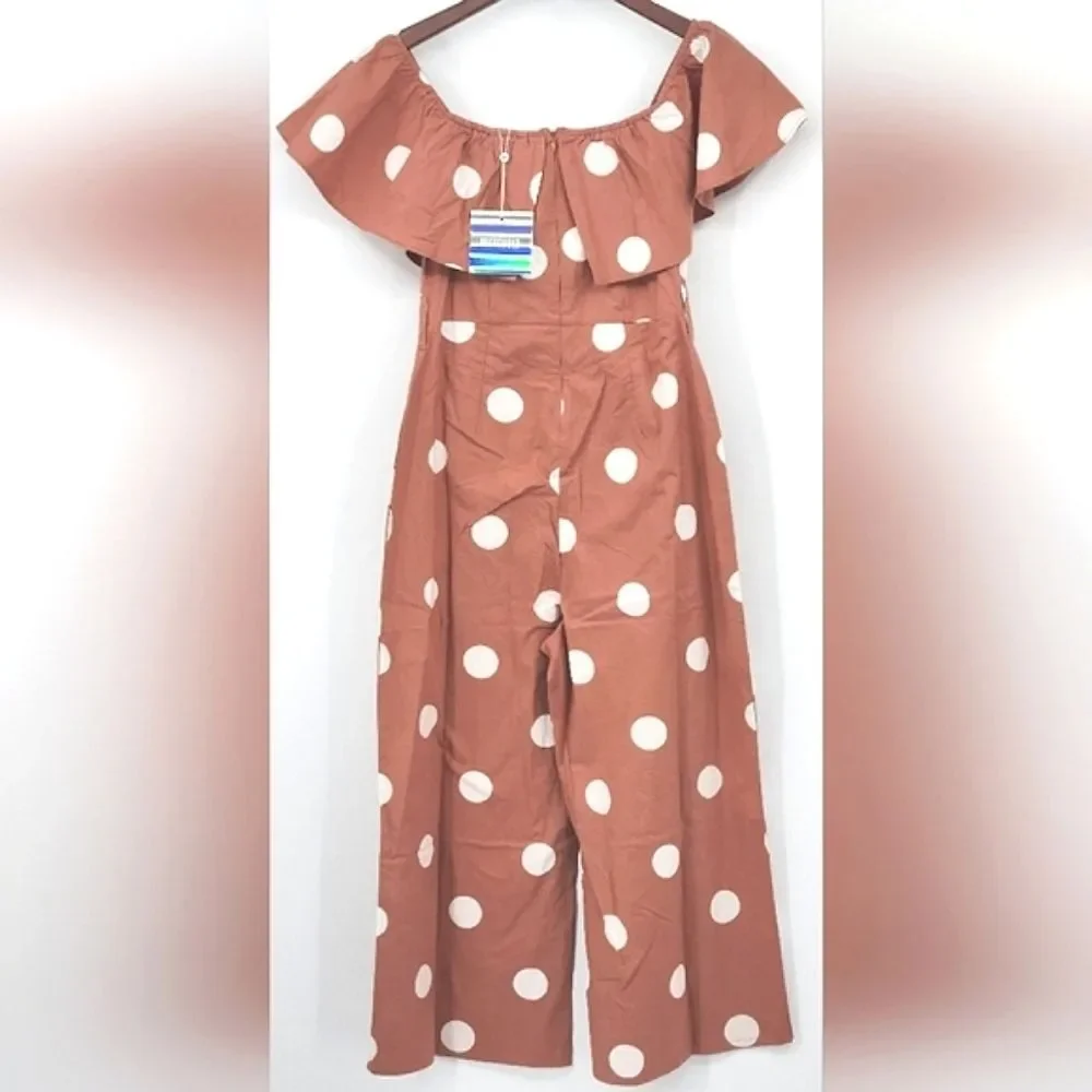 Missguided Spot Cold Shoulder Belt Culotte Jumpsuit Terracotta Pink Polka Dots 4